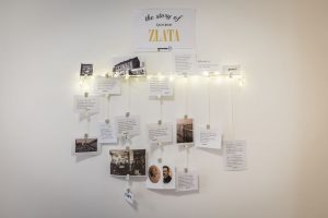 A beautiful wall display about the history of Apartment Zlata, an apartment in Zagreb for tourists